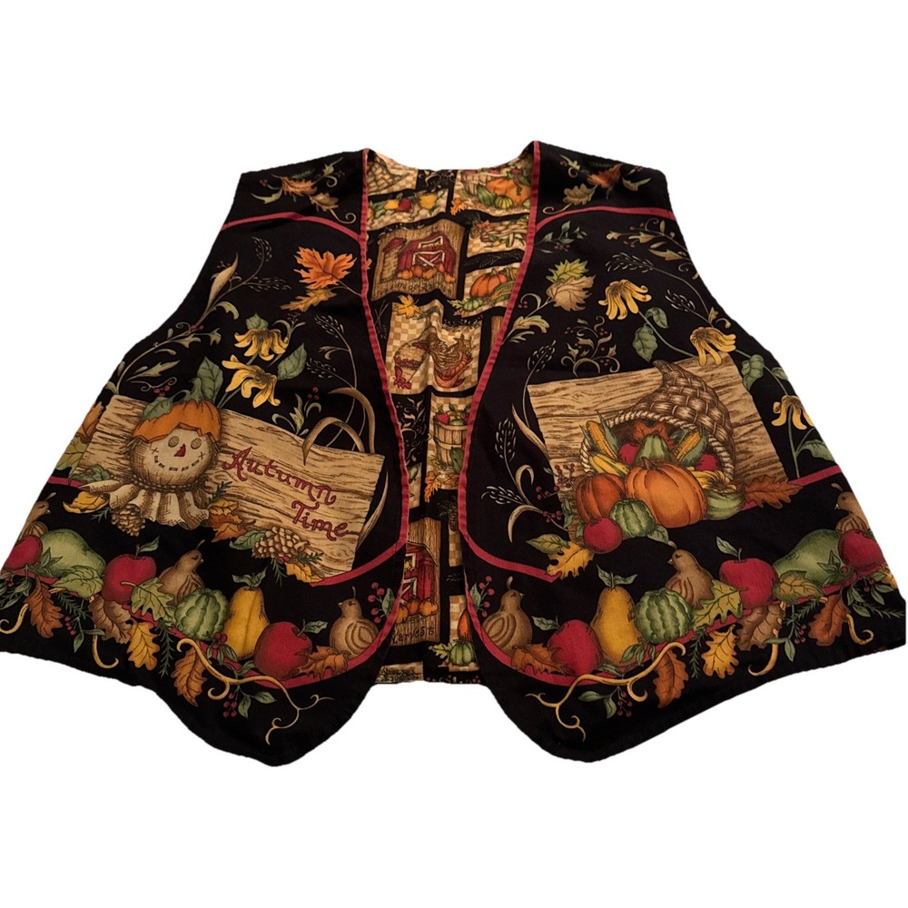 Handmade Vest Scarecrow Harvest Barn Reversible Grandma Core Women's Sz XL READ